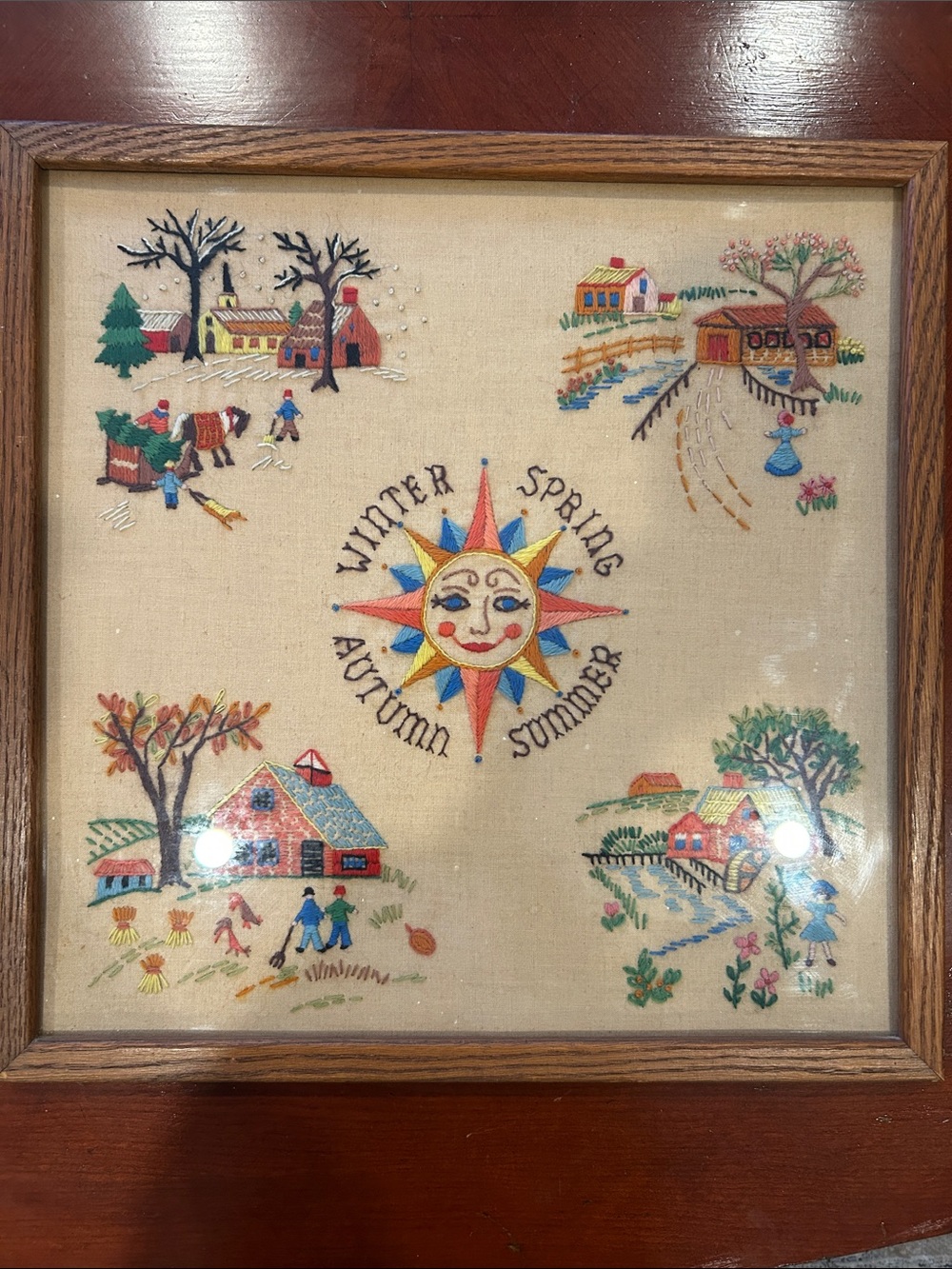 Winter, spring, summer, fall framed needle work